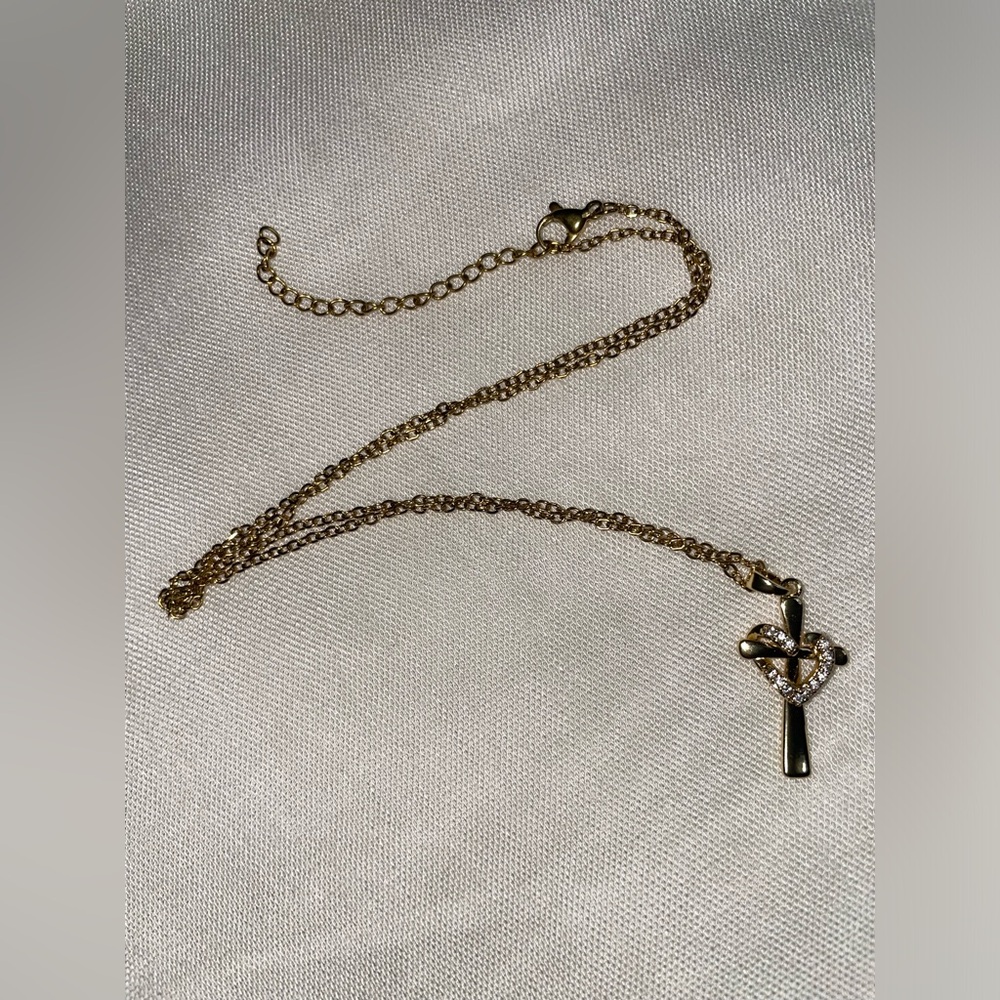 Gold Heart Cross Pendant Necklace